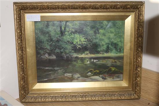Alfred Joseph Warne Browne (1855-1910) two oils, a seascape and ducks in a pond, largest 33 x 24cm